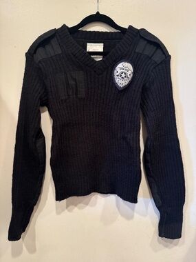 Brigade Quartermasters Wool Sweater Size 32 XS Black w/ Police Patch